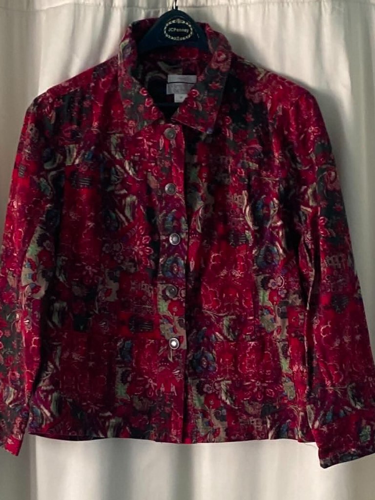 Christopher & Banks Red Geometric Floral Jacket Medium